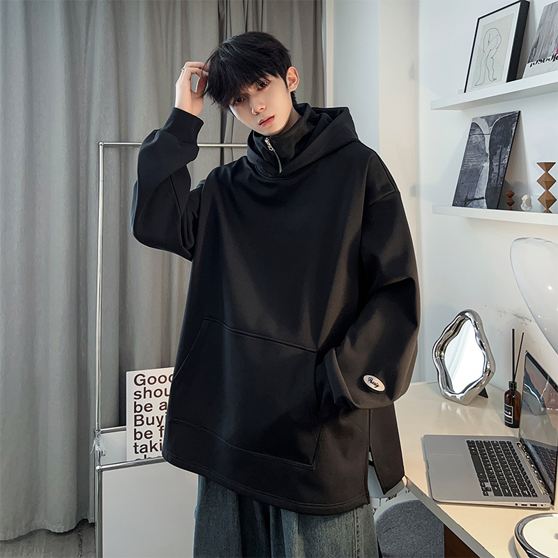 i人社恐半拉链冲锋连帽卫衣男