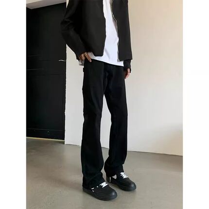 黑色517弯刀加绒牛仔裤男款秋冬修身显瘦宽松直筒裤潮牌微喇裤子