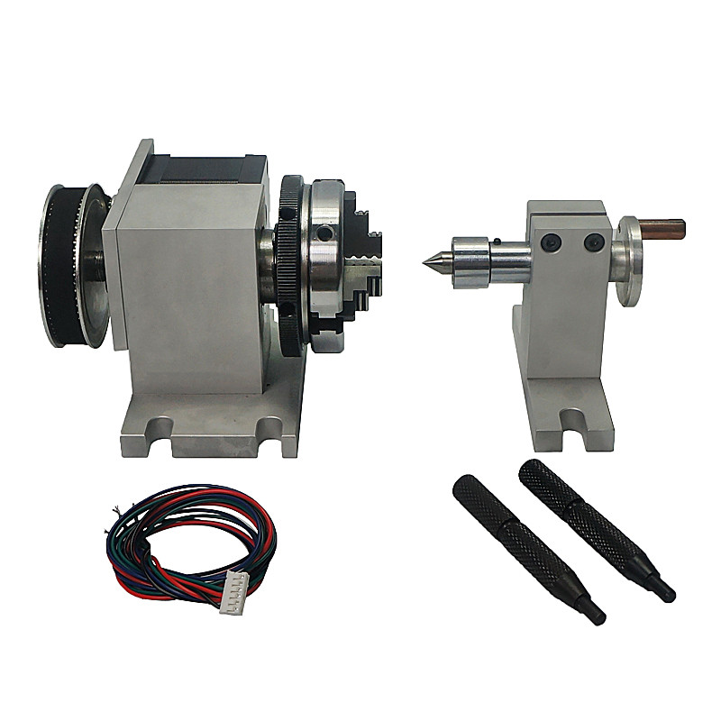 CNC 조각 기계 네 번째 축 회전축 65MM 척 골무 심압대가 있는 CNC 인덱싱 헤드