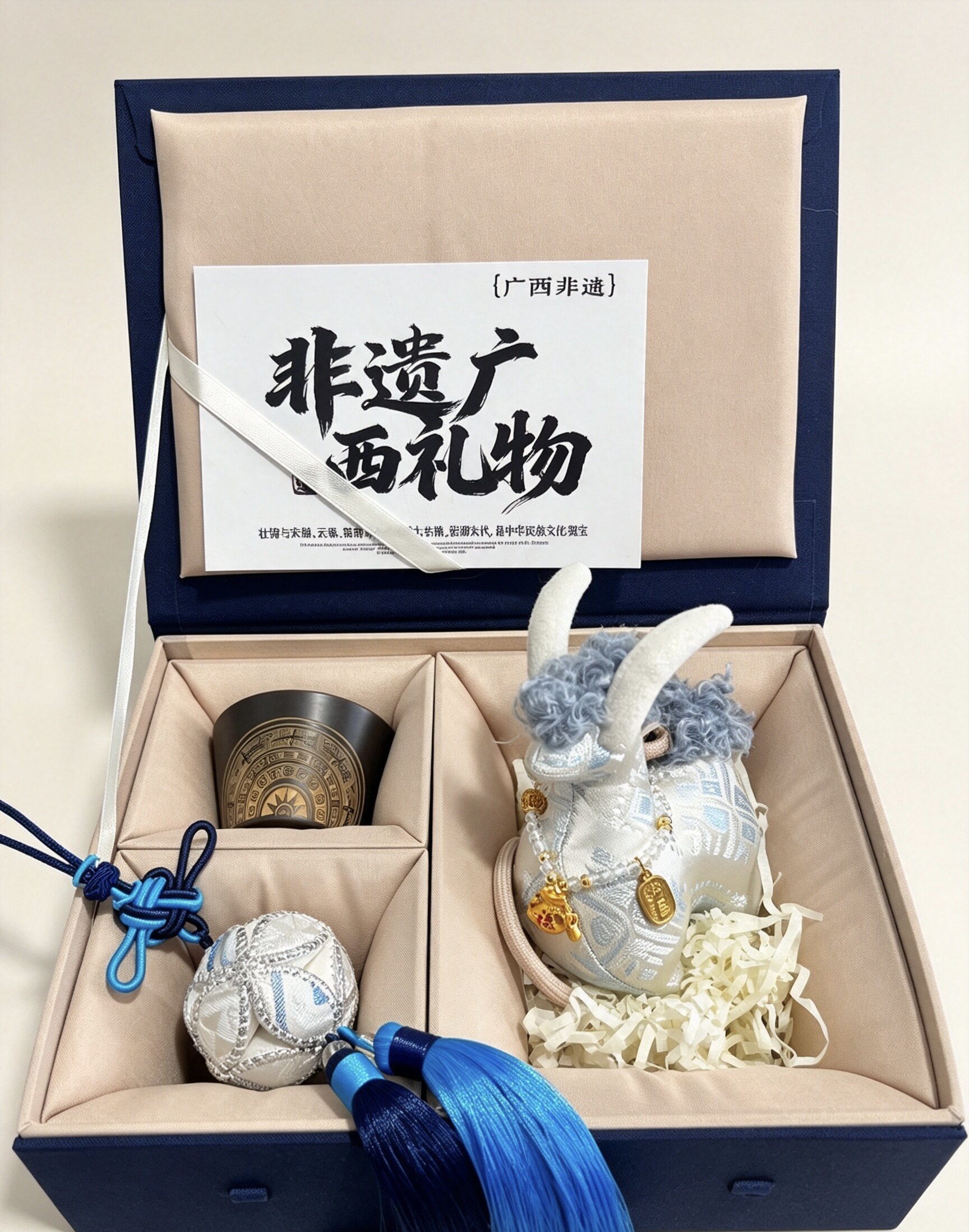 广西非遗壮锦礼盒壮乡绣球壮锦小羊坭兴陶茶杯礼盒羊年礼物吉祥物