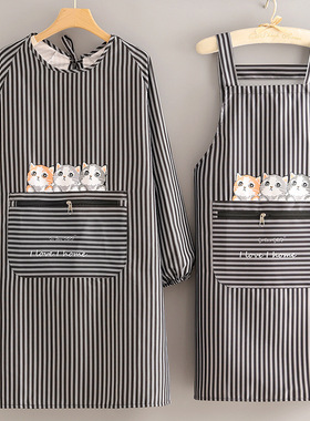 老公丈夫先生男人入灰色围兜兜长袖围裙厨房家用防水做饭罩衣围腰