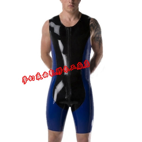 乳胶衣男 乳胶摔跤服运动服 紧身连体衣前开拉链到后臀部乳胶衣服