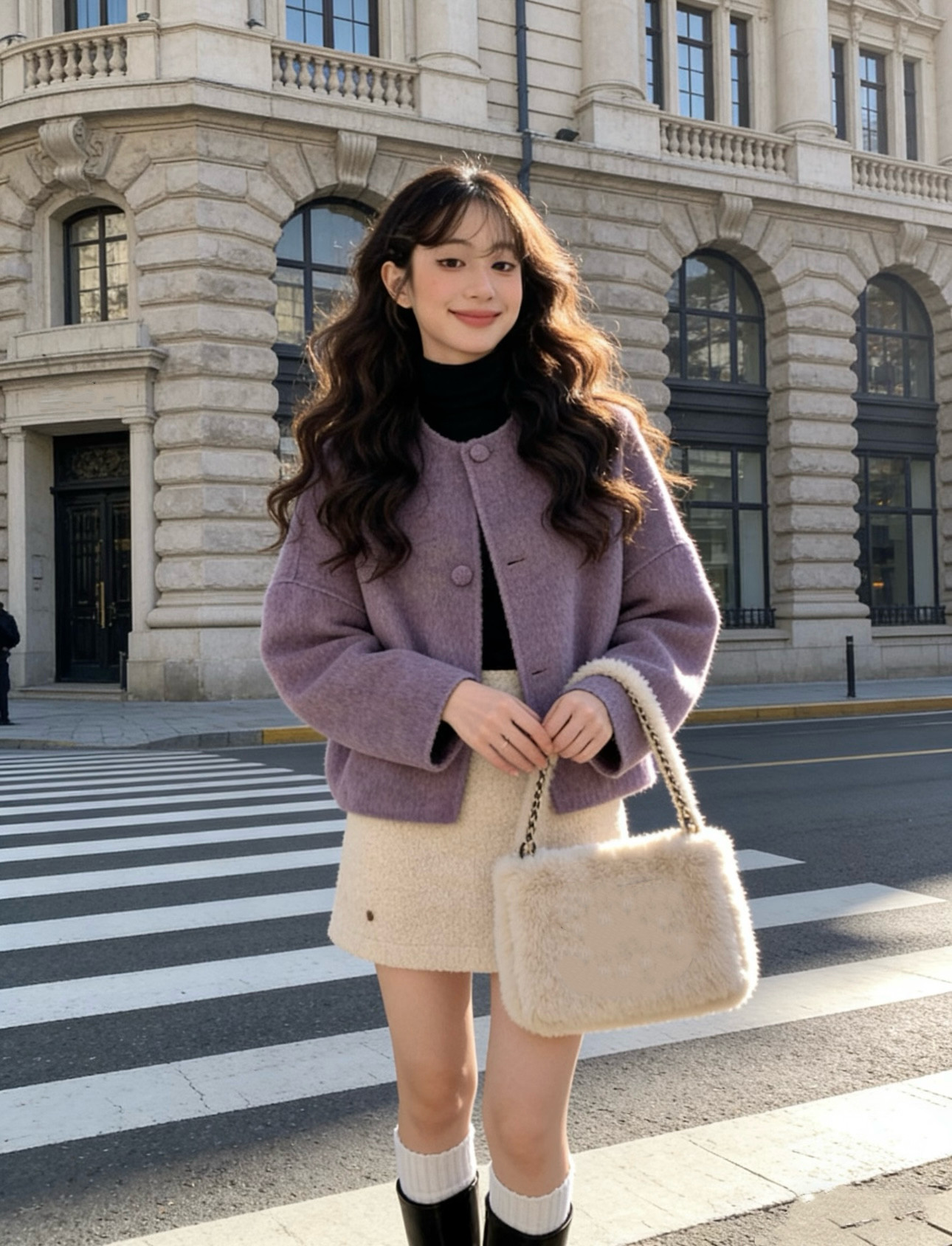 2026早秋新款圆领双面羊毛大衣女短款小个子气质小香风羊毛呢外套