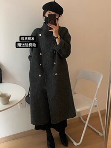 2024新款冬季立领温柔灰色羊毛双面呢子大衣女时尚显瘦羊毛呢外套