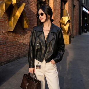 领皮衣外套女2026春季 短款 款 时尚 褶皱设计感气质百搭上衣 欧版 西装