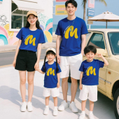 纯棉洋气母女母子装 克莱因蓝短袖 T恤一家三四口全家装 夏季 亲子装