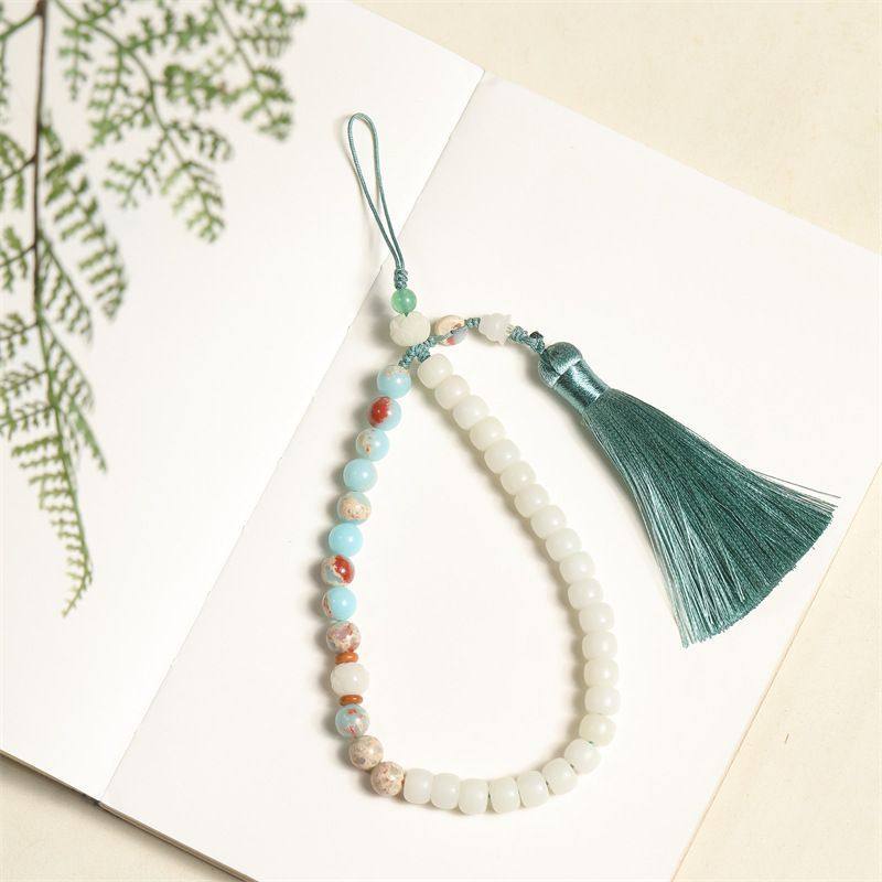 中国风寿山石手机链挂件白玉菩提短款手腕绳个性创意挂绳饰品复古