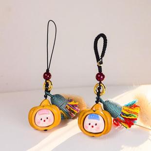 檀木雕刻卡通可爱小南瓜板栗多妹包挂趣味个性钥匙扣挂件包挂饰