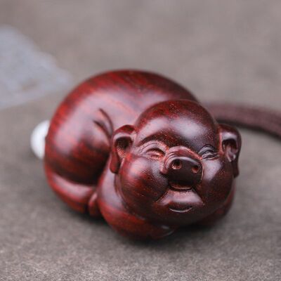小叶紫檀十二生肖猪木雕福猪手把件红木文玩男士手把玩红木工艺品