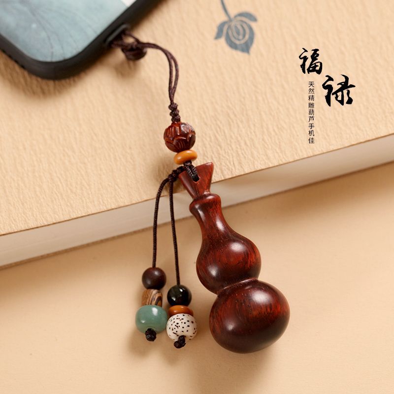 中国风紫檀小葫芦手机挂件复古黑