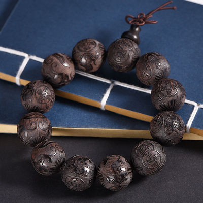 黑檀紫光檀激光雕刻祥云南无阿弥陀佛元宝佛珠高密沉水手串念珠