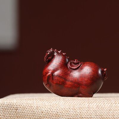 天然紫檀木实木雕刻生肖马上有钱摆件文玩手把件家居装饰品工艺品