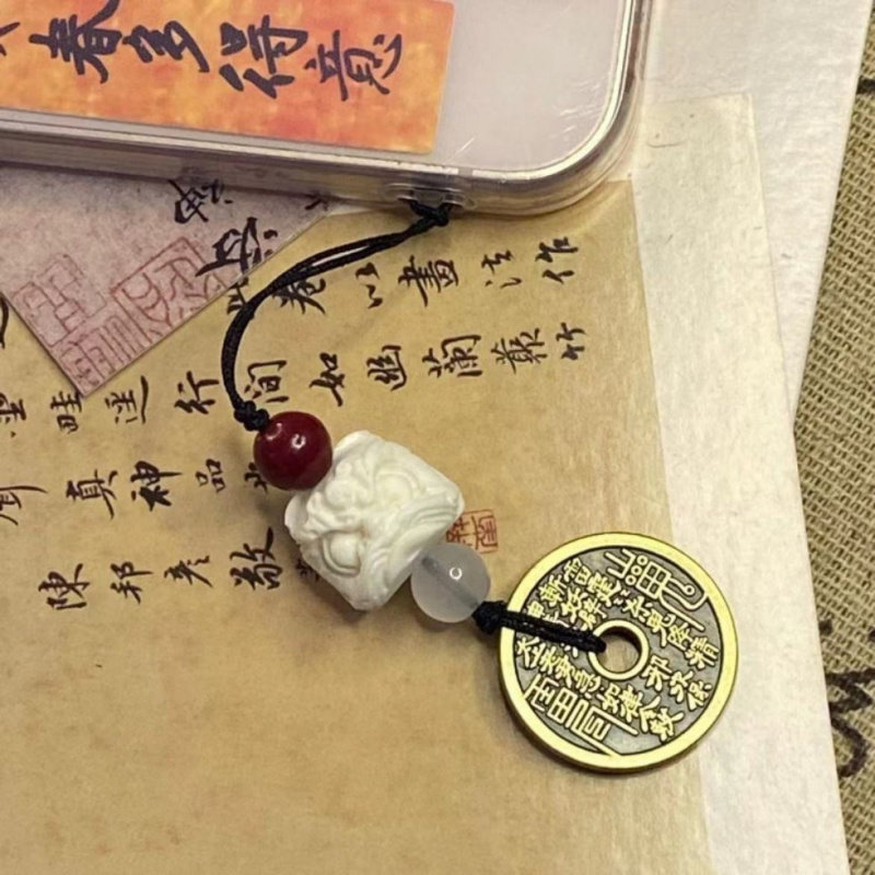 包挂醒狮山魁花钱流苏朱砂挂件斜