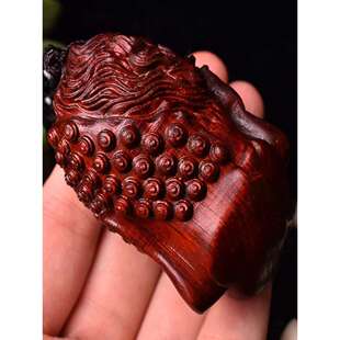 小叶紫檀善恶佛魔一念之间手把件文玩黄杨木挂件红木随身木雕佛头