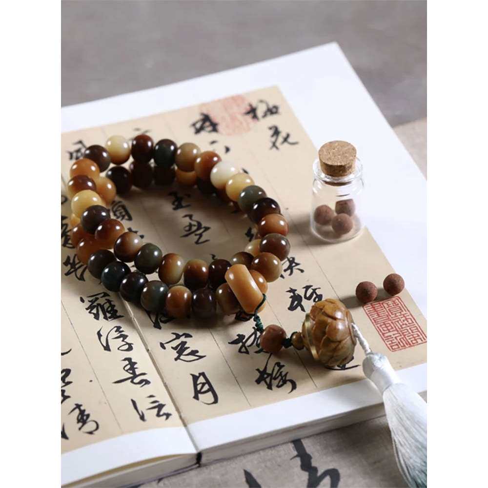 敦煌问天菩提根手持手串女生文玩盘玩风化白玉菩提子手链男款念珠