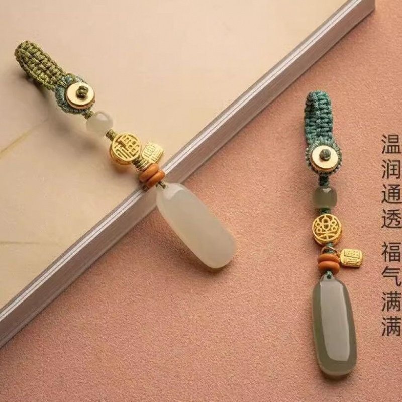 无事牌钥匙挂件汽车钥匙扣青玉石