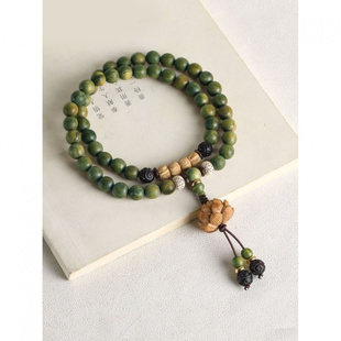 老绿檀莲花双圈手串手持佛珠绕凤池奶香檀香原创新中式古国风