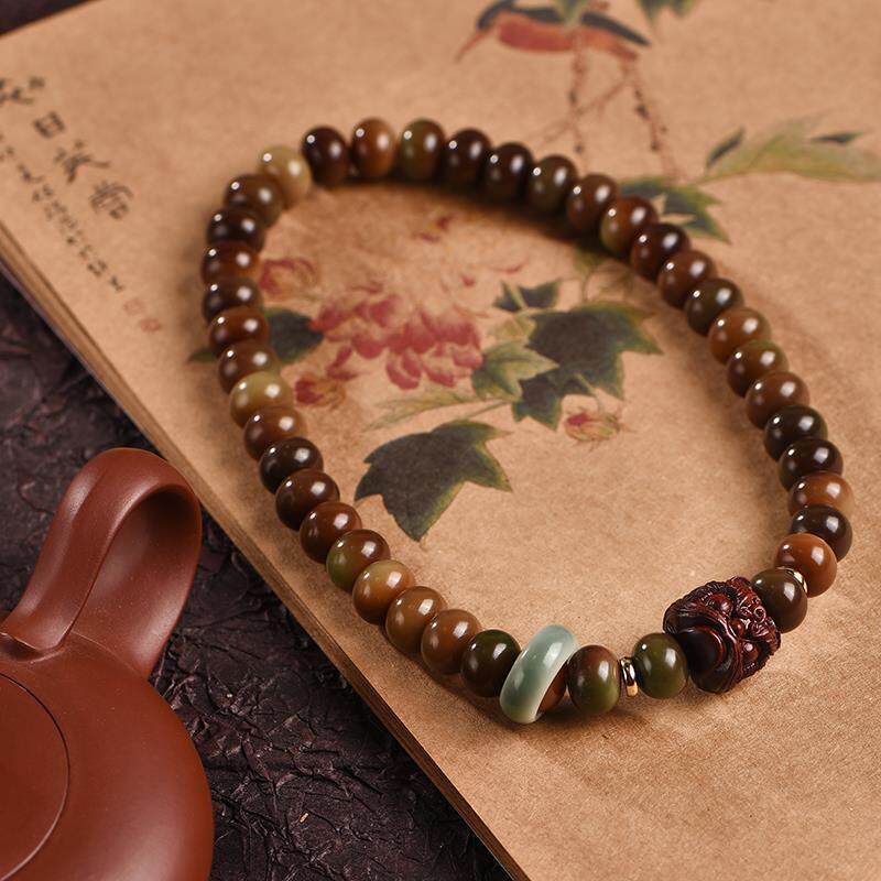 ［敦煌狮吼］风化菩提配紫檀木醒狮高抛苹果珠菩提根双圈手串文玩