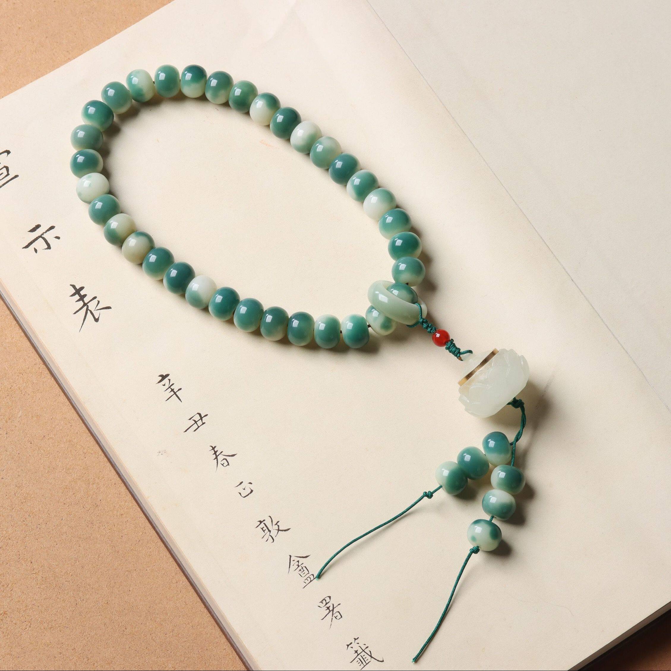 原生态渐变半山半水菩提子手持莲花香囊吊坠手串10mm念珠挂件跑环