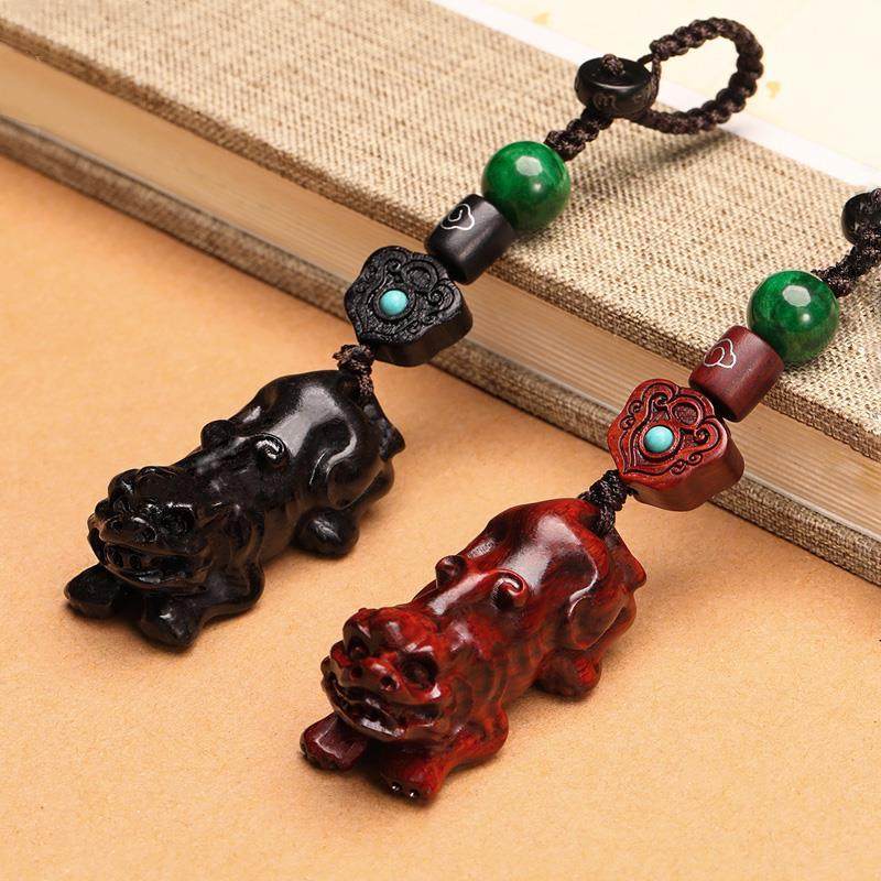 古风黑檀木招财貔貅汽车钥匙扣挂件小叶紫檀男女挂坠吊坠包包挂饰