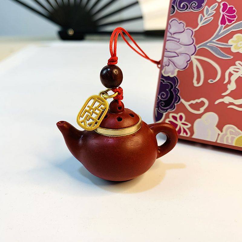 创意朱砂把把壶扩香器手机链文玩饰品小茶壶香囊把玩挂件挂绳礼物