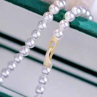 9mm 珍珠项链手链连接扣头配6 DIY扣子配件 S925纯银磨砂扣子抱扣