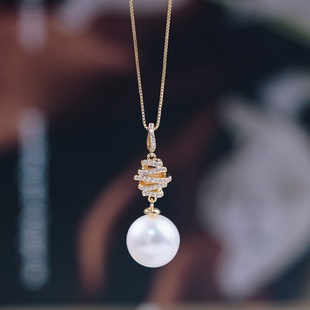 14m圆滴 珍珠项链挂坠子配8 DIY配件 S925纯银精工地球仪吊坠空托