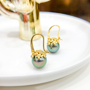 DIY配件S925纯银花篮耳扣空托珍珠耳环银耳托半成品银托配10-13mm