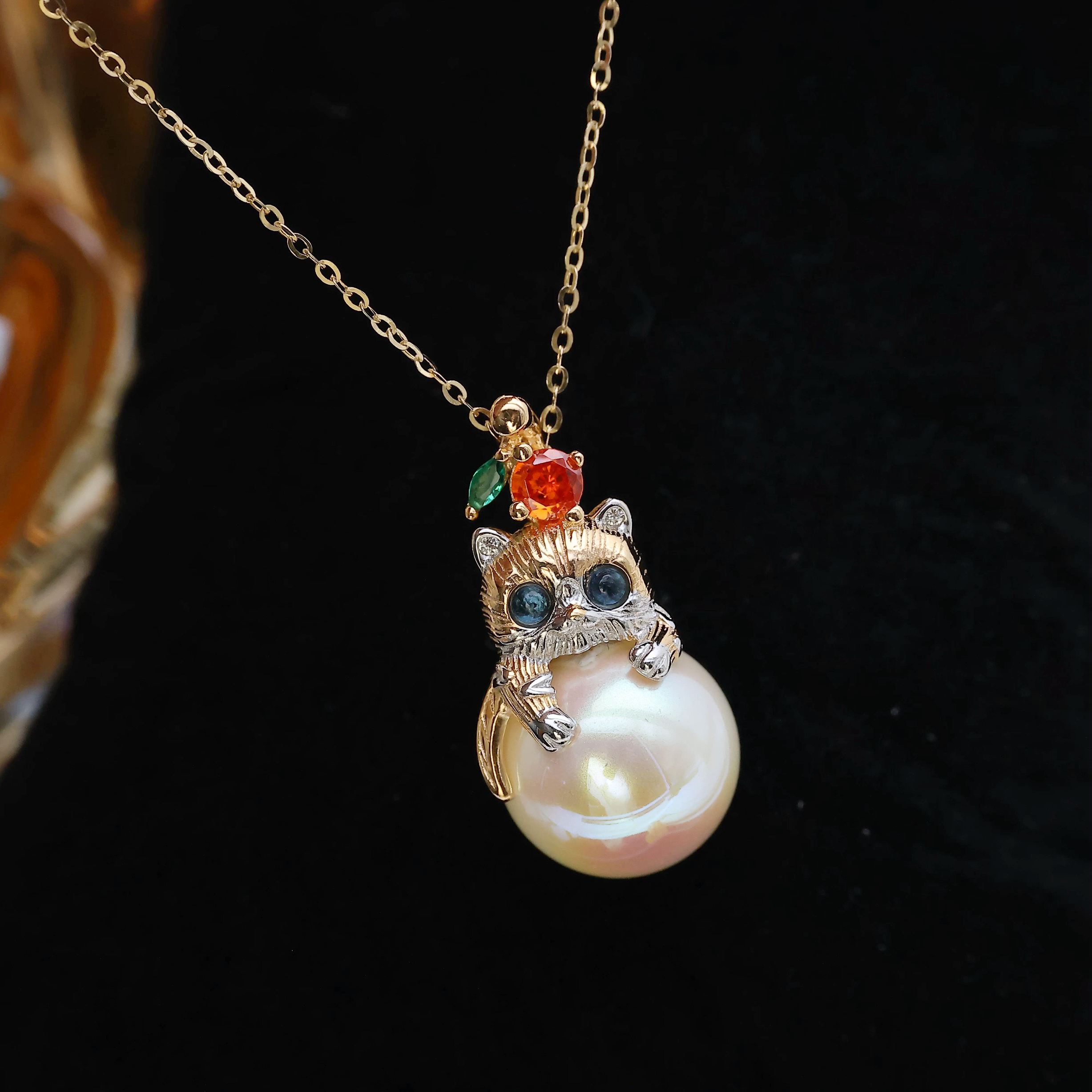 DIY配件 S925纯银分色猫头鹰吊坠空托 珍珠项链挂坠子配10-12mm圆