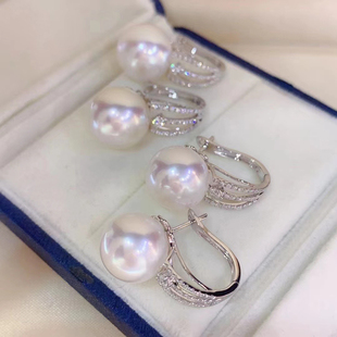 DIY配件 S925纯银时尚气质女神耳扣空托珍珠耳环银托手工镶嵌耳托