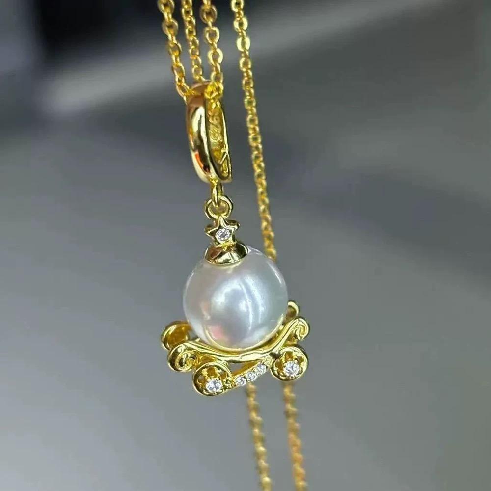 DIY配件 S925纯银童话南瓜车遮瑕万能扣吊坠空托 项链坠子吊饰托