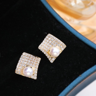 7mm 珍珠耳饰耳坠子5 DIY配件 S925纯银微镶几何不规则耳钉空托