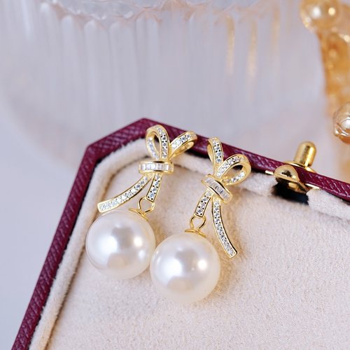 蝴蝶结耳环珍珠空托s925纯银