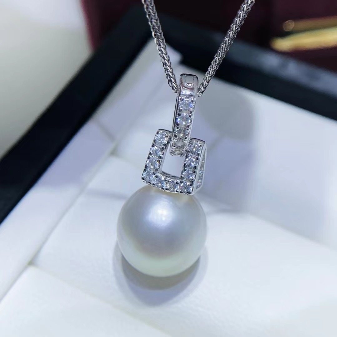 DIY配件 S925纯银满钻大版可打开吊坠空托 珍珠项链挂坠10-13mm圆