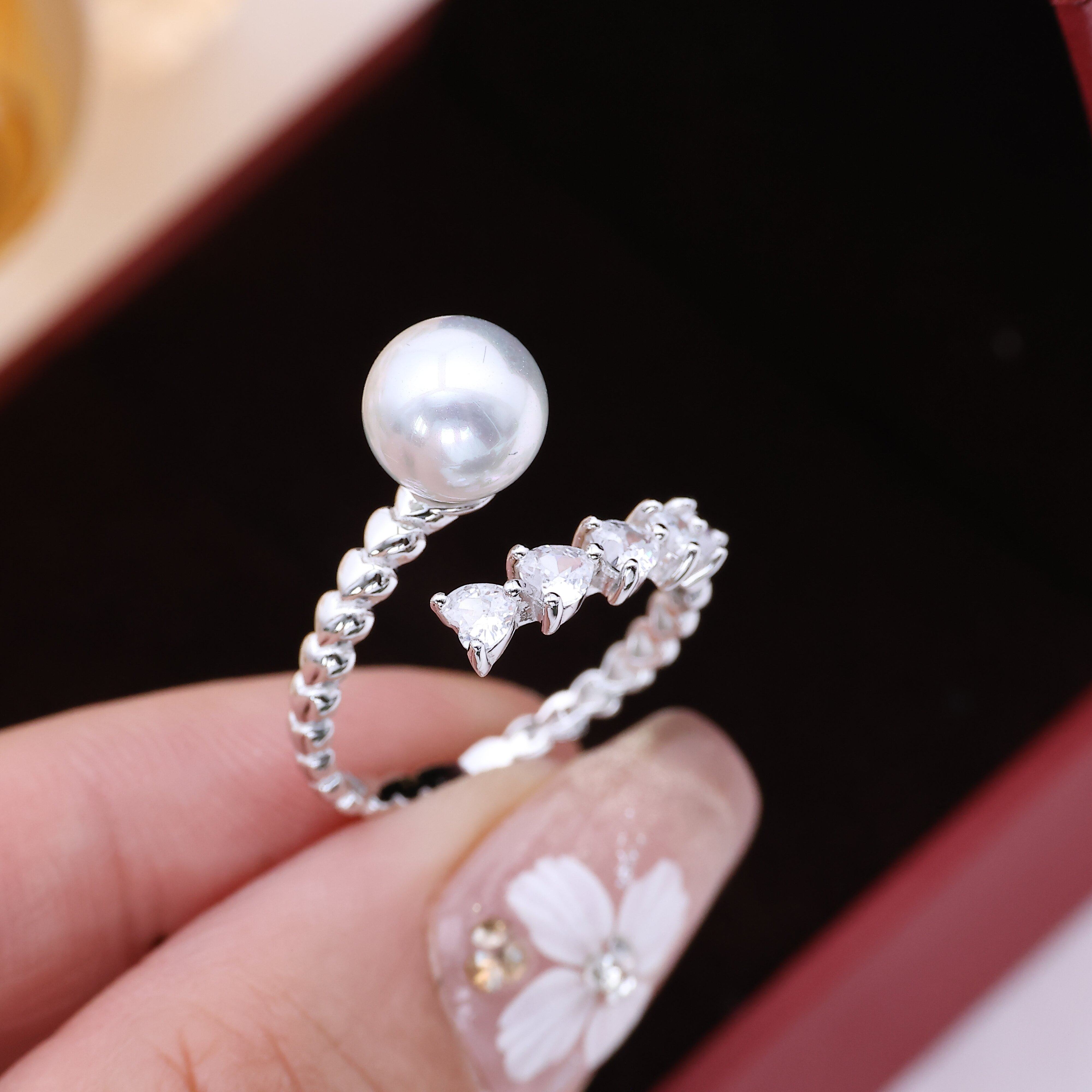 DIY珍珠配件 S925纯银闪锆麻花戒指空托 指环戒托指圈6-9mm圆扁