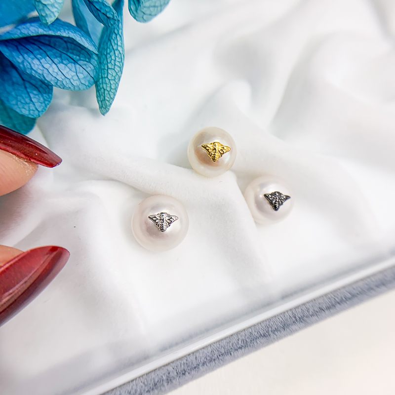 DIY配件 S925纯银蜜蜂款全孔珍珠堵头阿飘巴洛克拼装银饰空托堵帽