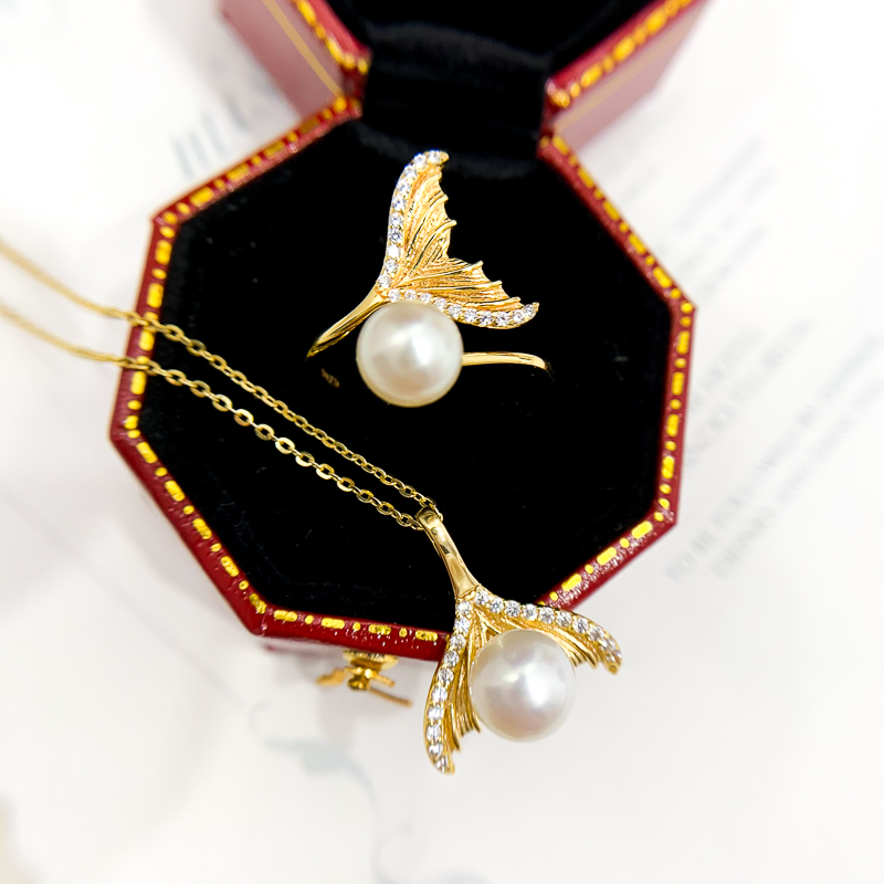 diy纯银鱼尾珍珠半成品项链坠子