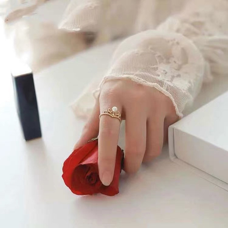 diy珍珠纯银皇冠款配饰指环