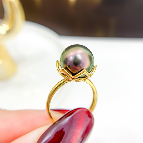 DIY配件 S925纯银莲花托盘遮瑕款珍珠戒指空托开口指环戒托配饰女