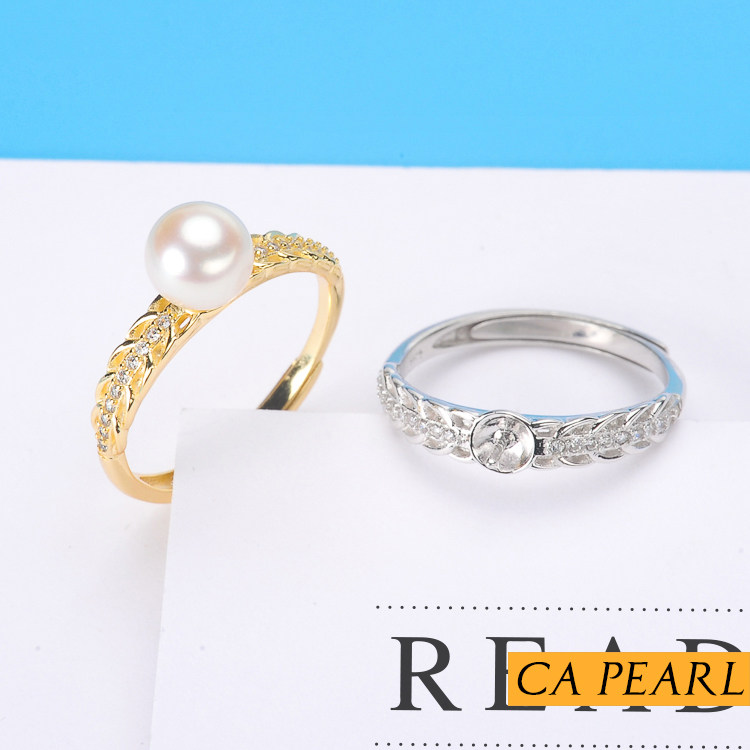 DIY配件 S925纯银K金同款开口可调节珍珠戒指空托银手饰女半成品