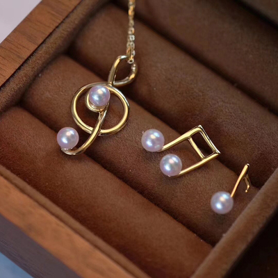 diy纯银音符珍珠耳钉韩版空托