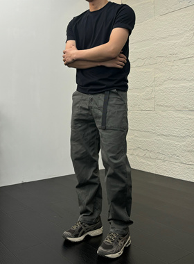 SOS美式街头休闲水洗做旧直筒工装裤纯色百搭宽松磨毛基础长裤男