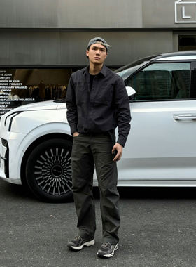 SOS重磅水洗长袖衬衫简约百搭硬挺工装外套纯色休闲多口袋上衣男