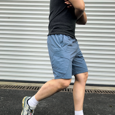 户外格纹四面弹拼接休闲四分短裤