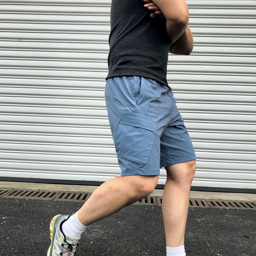 户外格纹四面弹拼接休闲四分短裤
