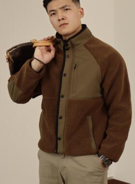 SOS秋冬仿羊羔毛立领保暖夹克外套老钱风拼接质感上衣情侣款百搭