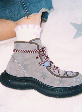 玛速主义2026年春季新款时尚厚底时装靴圆头百搭短靴休闲增高单靴