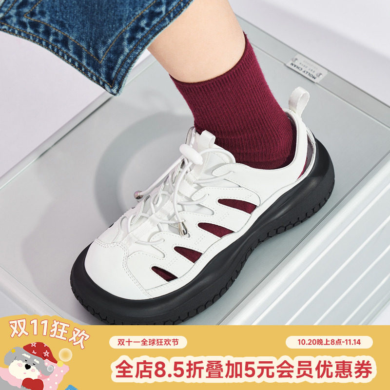 MASOOMAKE2025年冬季新款休闲百搭镂空白色包头厚底罗马凉鞋女