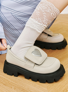 玛速主义2026年春季新款时尚黑色小皮鞋厚底粗跟乐福鞋一脚蹬单鞋