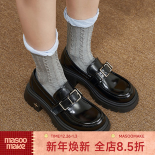 新款 百搭单鞋 厚底粗跟乐福鞋 黑色小皮鞋 女 时尚 玛速主义2025年冬季